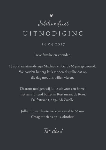 Jubileum uitnodiging klassiek 60 jaar diamant krijtbord 3