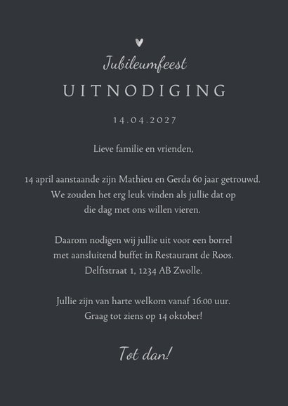 Jubileum uitnodiging klassiek 60 jaar diamant krijtbord 3