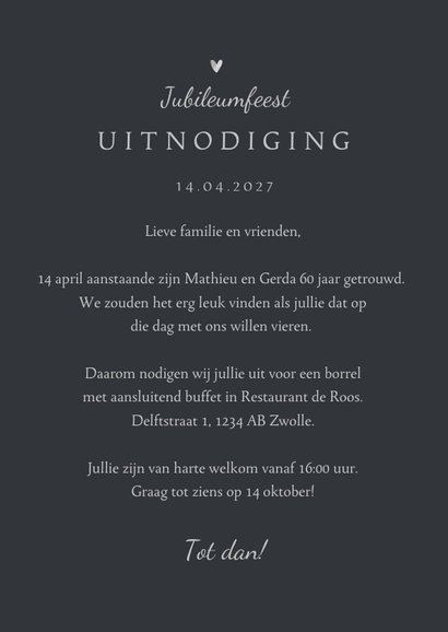 Jubileum uitnodiging klassiek 60 jaar diamant krijtbord 3
