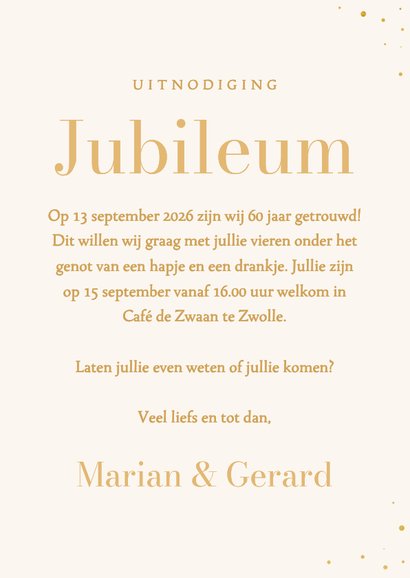 Jubileum uitnodiging met foto's en gouden spetters 50 3
