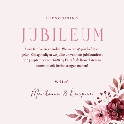 Jubileum uitnodiging roze met aquarel bloemetjes 3