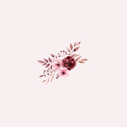 Jubileum uitnodiging roze met aquarel bloemetjes Achterkant