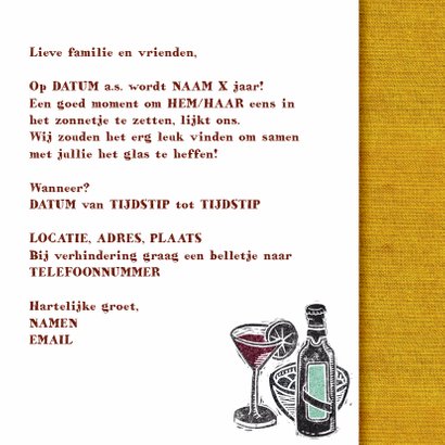 Jubileum uitnodiging stempel geel drank 3
