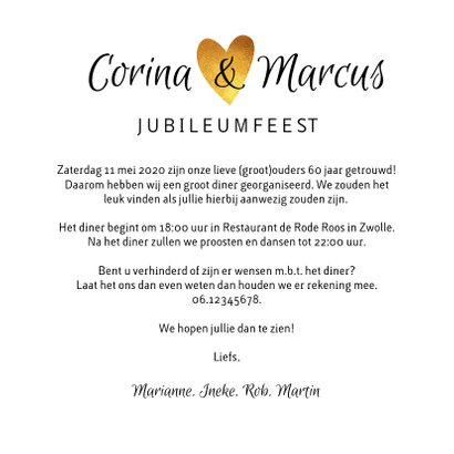 Jubileum uitnodiging stijlvol goudlook met eigen foto 3
