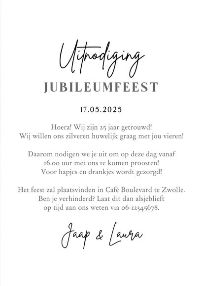 Jubileumfeest 25 jaar zilveren huwelijk feestje uitnodiging 3