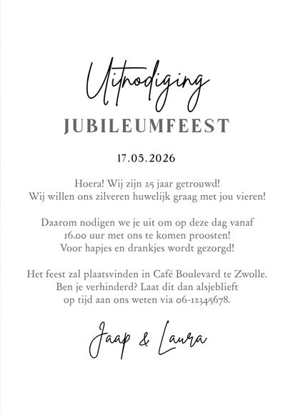 Jubileumfeest 25 jaar zilveren huwelijk feestje uitnodiging 3