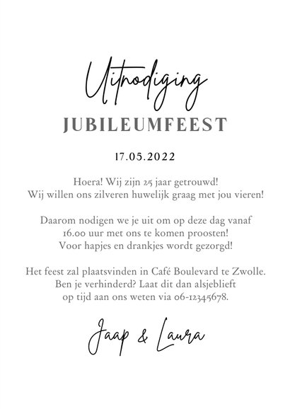 Jubileumfeest 25 jaar zilveren huwelijk feestje uitnodiging 3
