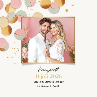 Jubileumfeest uitnodiging 1 jaar getrouwd confetti goud 2