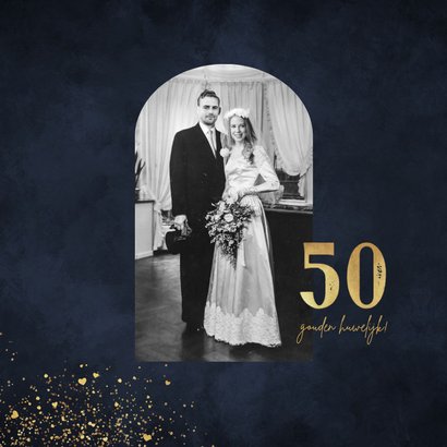 Jubileumfeest uitnodiging goud 50 jaar getrouwd foto hartjes 2