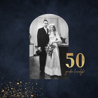 Jubileumfeest uitnodiging goud 50 jaar getrouwd foto hartjes 2