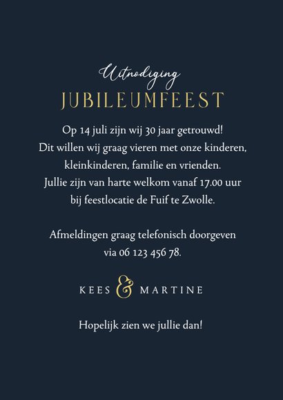 Jubileumfeest uitnodiging goud let's party 30 foto hartjes 3