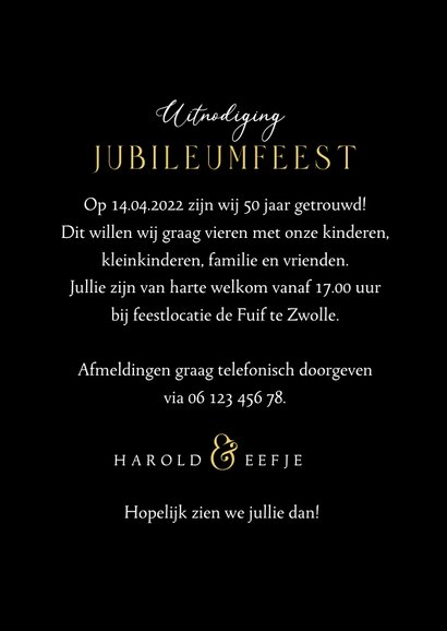 Jubileumfeest uitnodiging goud let's party 50 foto hartjes 3