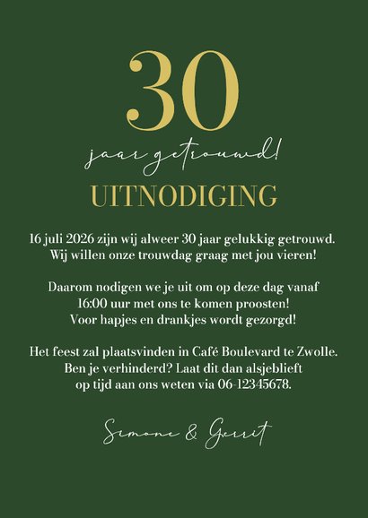 Jubileumfeest uitnodiging huwelijk 30 jaar confetti goud 3
