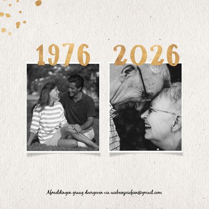 Jubileumkaart 1976 met gouden spetters en foto's 2