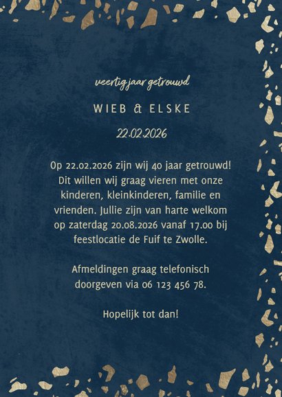 Jubileumkaart 40 jaartallen donkerblauw met terrazzo 3