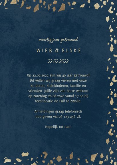 Jubileumkaart 40 jaartallen donkerblauw met terrazzo 3