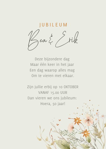 Jubileumkaart 50 bloemen met glitters 3