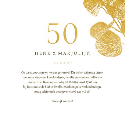 Jubileumkaart 50 eucalyptustak in goud 3