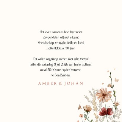 Jubileumkaart 50 jaar bloemen en hartjes 3