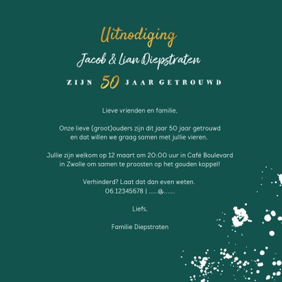 Jubileumkaart 50 jaar huwelijk groen stijlvol met champagne 3
