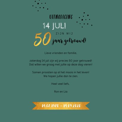 Jubileumkaart 50 jaar huwelijk hip met goud en foto 3