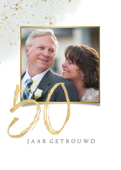 Jubileumkaart 50 jaar met waterverf takje en gouden spetters 2