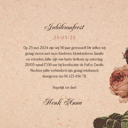 Jubileumkaart 50 jaar vintage met bloemen 3