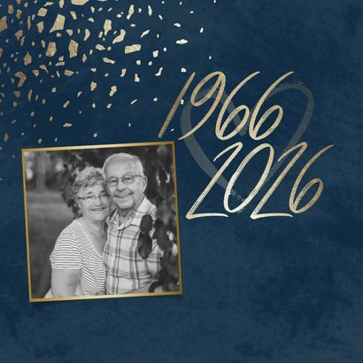 Jubileumkaart 60 foto jaartallen donkerblauw met terrazzo 2