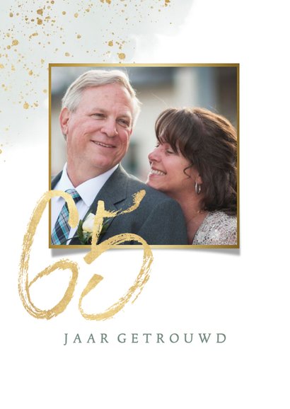 Jubileumkaart 65 jaar getrouwd met waterverf takje en goud 2