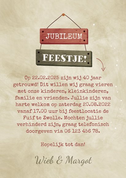 Jubileumkaart aanpasbaar met feestelijke ballonnen bordjes 3