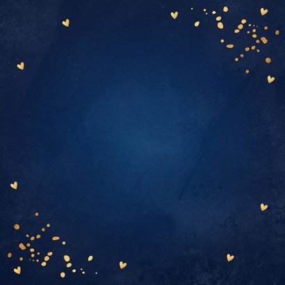 Jubileumkaart blauw foto confetti goudlook 50 jaar Achterkant