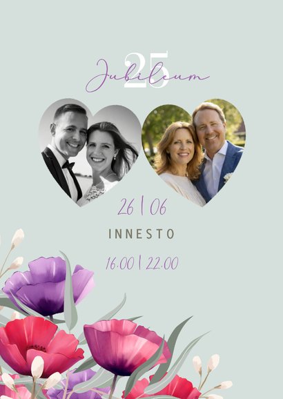 Jubileumkaart botanisch kleurrijk met boeket van klaprozen 2