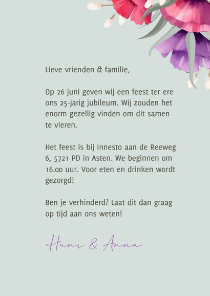 Jubileumkaart botanisch kleurrijk met boeket van klaprozen 3