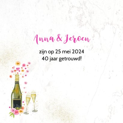 Jubileumkaart champagne en aquarelbloemen  2