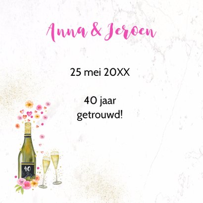 Jubileumkaart champagne en aquarelbloemen 2