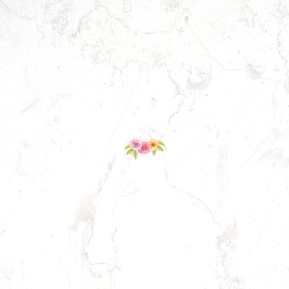 Jubileumkaart champagne en aquarelbloemen Achterkant