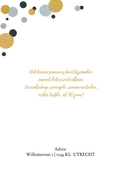 Jubileumkaart confetti goud en zilverlook staand 2