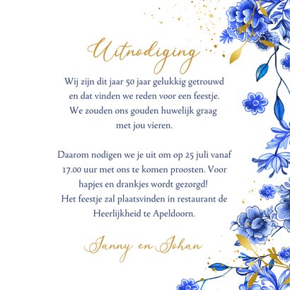 Jubileumkaart Delfts blauw goud uitnodiging 3