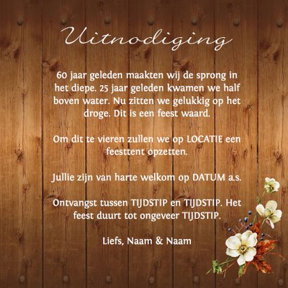 Jubileumkaart foto bloemen hout 3