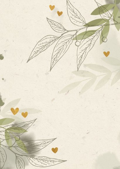 Jubileumkaart foto met takjes, gouden hartjes en waterverf Achterkant