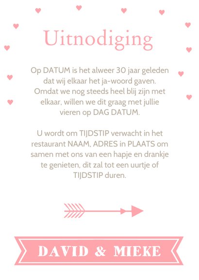 Jubileumkaart foto roze hartjes 3