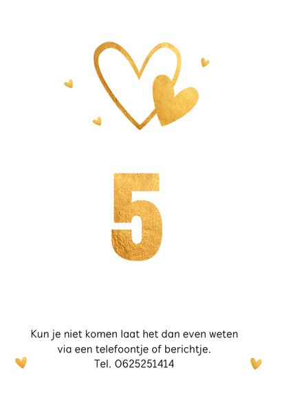 Jubileumkaart fotocollage goud hartjes 5 jaar 2
