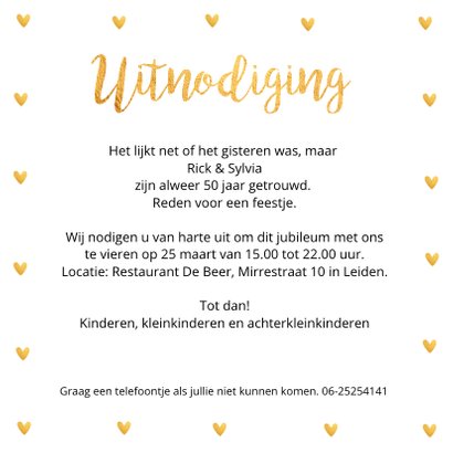 Jubileumkaart fotocollage vierkant gouden hartjes 3