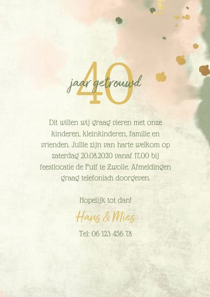 Jubileumkaart gouden bloemen met waterverf en spetters 3