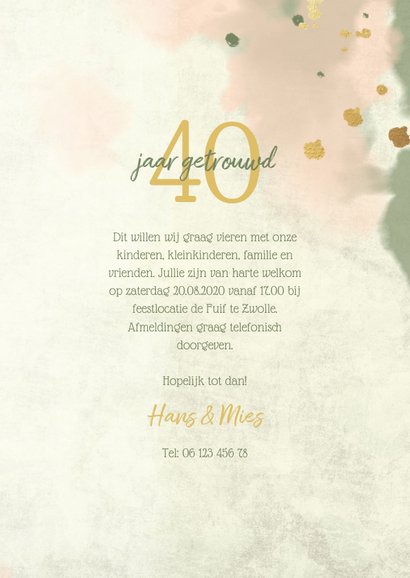 Jubileumkaart gouden bloemen met waterverf en spetters 3