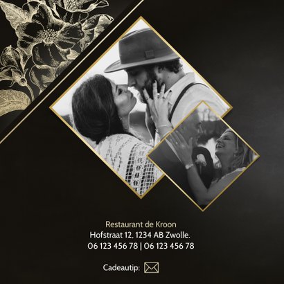 Jubileumkaart gouden bloemen zwart 50 jaar getrouwd met foto 2