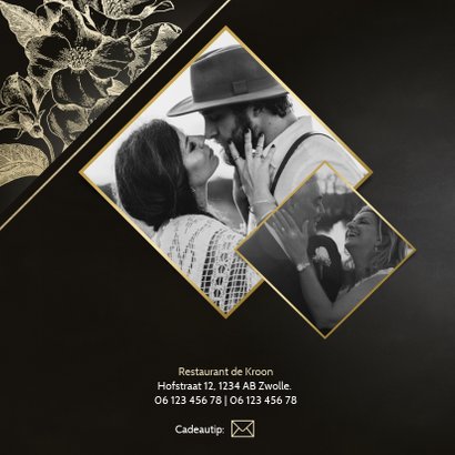 Jubileumkaart gouden bloemen zwart 50 jaar getrouwd met foto 2