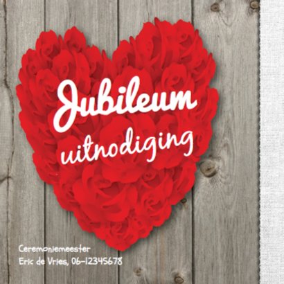 Jubileumkaart groot hart van rozen op hout 2