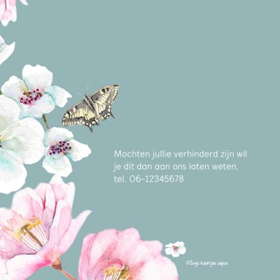 Jubileumkaart Grote witte en roze bloemen 2