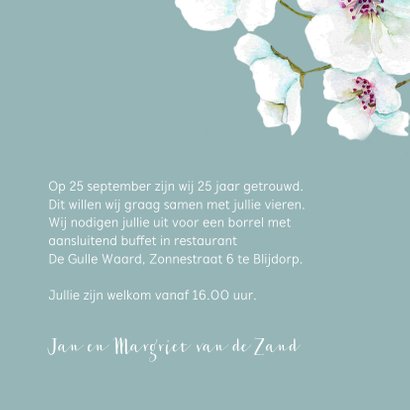 Jubileumkaart Grote witte en roze bloemen 3